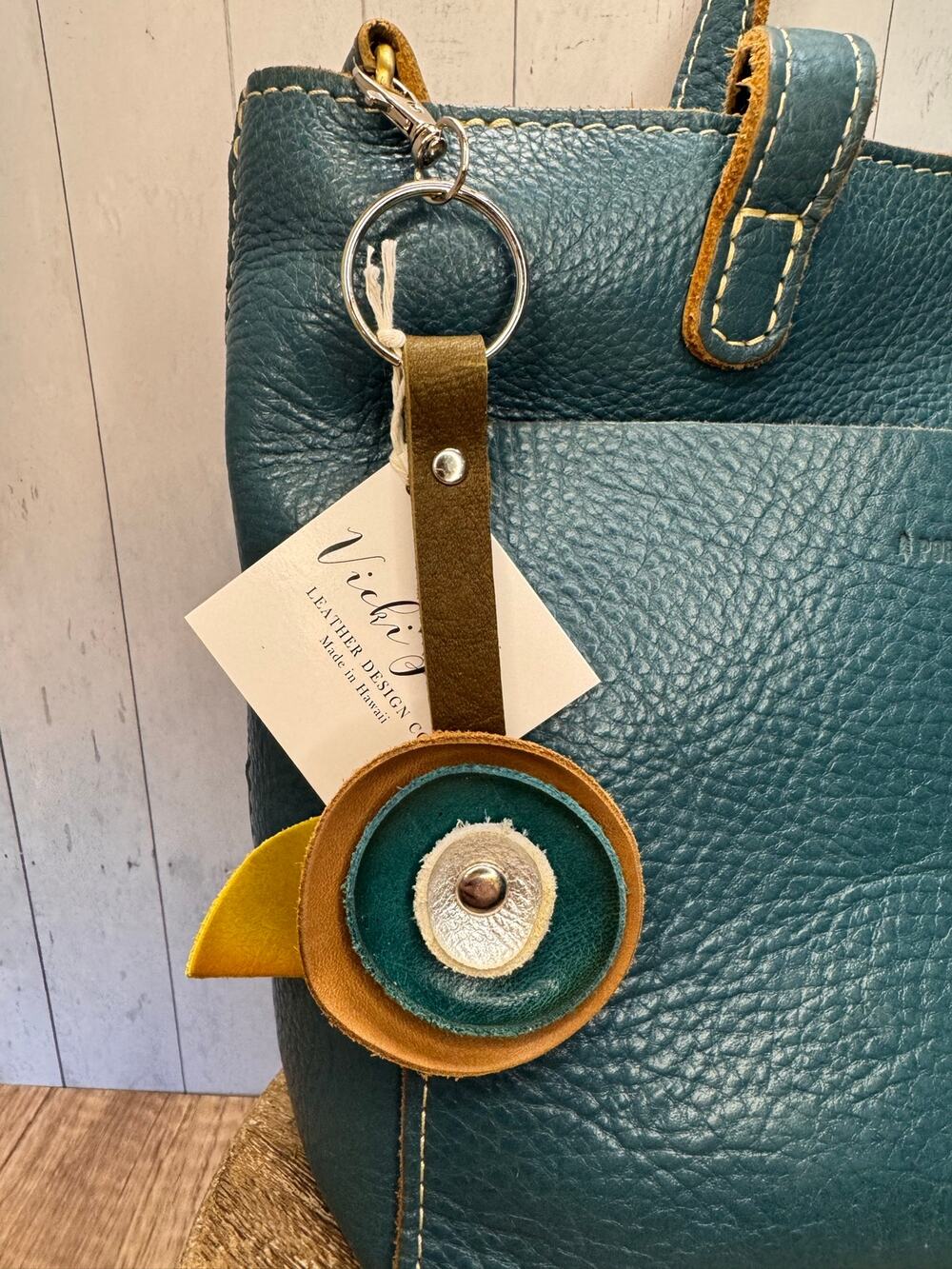 Genuine Leather Round Flower Purse Charm Brown Blue Silver Boho Bag Charm